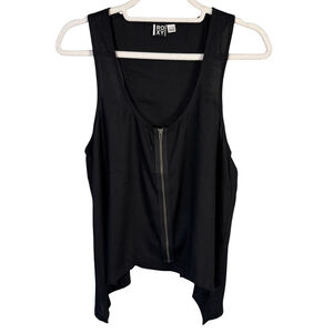 Roxy Black Zip-Front Tank Top Size S Flowy Festival Assymetrical Casual Chic